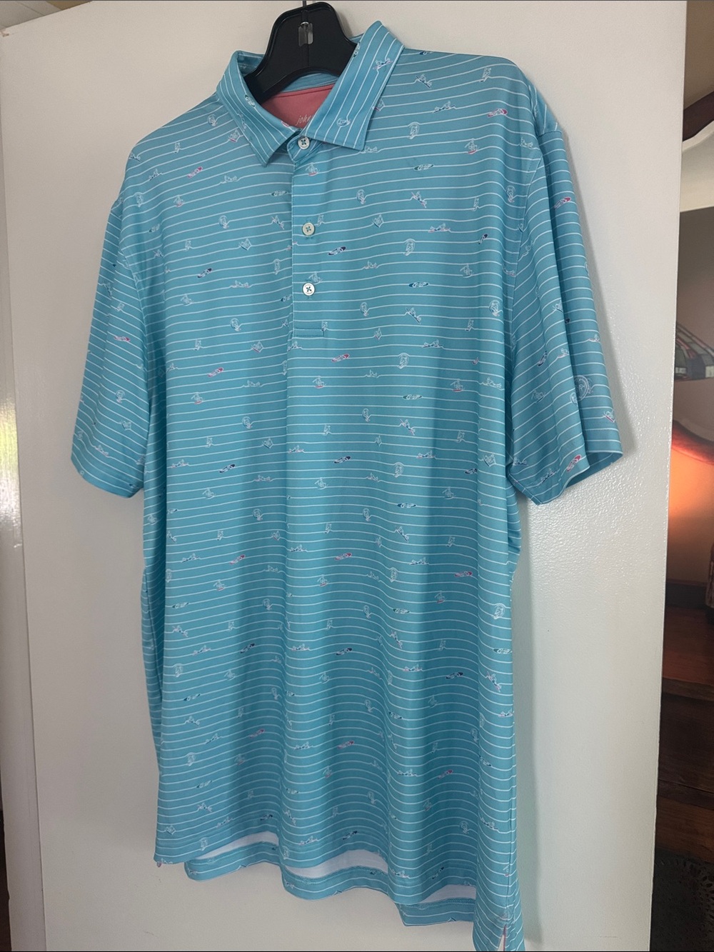 johnnie-O Aqua/White Striped Performance Polo Size XL EUC